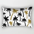 Fodera per cuscino lombare moderna con motivi di palme oro e neri su tessuto bianco - Solo Fodera / Stile palma moderna nero oro (DRD301-4)