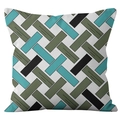 Federa per cuscino moderna con motivo geometrico verde smeraldo e blu nordico - Pelle di Pesca a Lato Singolo / Patchwork Quadri Blu/Oliva/Nero