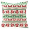 Christmas linen pillow cover with red reindeer and green trees on beige fabric - Nordic Reindeer And Snowflake Pattern (YMD20-2)