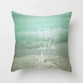Mint green geometric throw pillow cover with starfish and salt in the air sand in my hair text - Beach Starfish Print Style(DRD141-21)