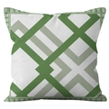 Nordic minimalist green geometric throw pillow case with elegant Greek key pattern - Green/White Greek Key Border with Diagonal Grid