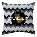 Nordic geometric pillowcase with wavy pattern, palm leaf and Sweet text print - Zigzag Gold Palm SWEET Text Style (DRD168-19)