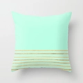 Modern mint green cushion cover with golden parallel stripes in a minimalist style - Parallel Gold Stripe Design(DRD141-25)