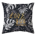 Square peach skin pillowcase featuring black and white tropical leaves and gold Love you print - Black White Gray Leaf Gold Love Quote Style (DRD168-21)