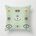 Mint green square pillow cover featuring nine unique Nazar evil eye patterns in boho style - Evil Eye Ethnic Style(DRD141-27)