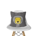 Dark grey Nordic cushion cover featuring a brave cartoon lion print for kids' rooms - Grey Lion Brave (DRD143-13)