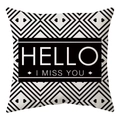 Nordic geometric throw pillow cover in black and white with HELLO I MISS YOU text - Black And White Diamond Geometric Heart Text Style (DRD168-26)