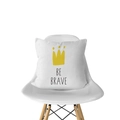 White pillow cover with yellow crown and BE BRAVE text on a white Eames chair - Yellow Crown Be Brave (DRD143-15)
