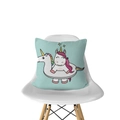 Light blue square cushion cover with cute cartoon unicorn on a white chair - Unicorn Ring (DRD143-19)
