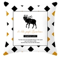 Nordic black and gold marble deer cushion cover with geometric linen texture and slogans - 45x45cm / Black Gold Geometric Deer Style (DRD173-4)