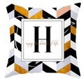 Modern Nordic black gold marble geometric pillowcase with H monogram and enjoy details quote - 45x45cm / Letter H Geometric Block Style (DRD173-5)