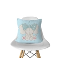 Square light blue cushion cover with a cute cartoon elephant design for nursery decor - Bow Tie Elephant (DRD143-22)