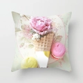 Blumenkissenbezug mit rosa Rose und Macaron-Druck im amerikanischen Retro-Stil - Rosa Floral Macaron Druck (DRD144-28) / Standardgröße Ohne Kern