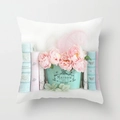 Blumenkissenbezug mit rosa Pfingstrosen und Vintage-Büchern auf weißem Grund - Vintage Pfingstrose Eisenkübel Druck (DRD144-1) / Standardgröße Ohne Kern