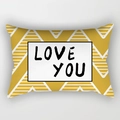 Federa per cuscino lombare gialla con motivi geometrici e scritta nera Love You - 30x50cm / Motivo Love You Giallo (DRD224-2)