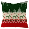 Christmas linen pillow cover with green reindeer and Nordic knit pattern on white background - Nordic Retro Knit Reindeer Pattern (YMD20-1)