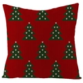 Christmas linen pillow cover with red and green tree patterns for festive sofa decor - Red Christmas Tree Repeat Pattern (YMD20-4)