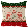 Christmas linen pillow cover with reindeer and snowflake pattern on white background - Nordic Symmetrical Reindeer Snowflake Pattern (YMD20-6)