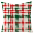Square linen throw pillow cover with classic red and green tartan plaid patterns - Off-White Red Green Plaid (YMD20-7)