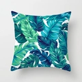 Square teal geometric pillow cover with tropical palm leaf pattern and canvas texture - Drd157-8 / 45x45 Peach Skin Velvet