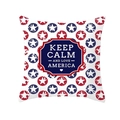 Square American flag pillow case with Keep Calm and Love America motif and red blue stars - Love America Badge (DRD165-15)