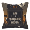 Halloween linnen kussensloop met grafsteen, uil en heks print op een witte achtergrond - Grafsteen Uil Stijl (YMD31-4)