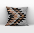 Modern grey geometric pillow cover with wood texture and matte black triangle pattern - Drd158-19 / 18x18 Inch