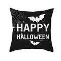 Schwarzer Halloween Kissenbezug mit Happy Halloween Aufdruck und Fledermaus Spinnennetz - 45x45cm / Happy Halloween Fledermäuse (DRD187-3)