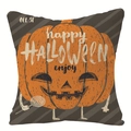 Linnen Halloween kussensloop met pompoenfiguur en Happy Halloween bedrukking - Snoep Pompoen Stijl (YMD31-6)