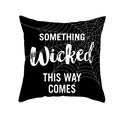Halloween Kissenhülle mit weißem Spinnennetz und gotischem Text auf schwarzem Grund - 45x45cm