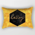 Fodera per cuscino lombare gialla con stampa HELLO honey dorata e motivo a nido d'ape - 30x50cm / Nido d'ape Dorato Hello Honey (DRD224-18)