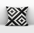 Square grey and white geometric throw pillow cover with ethnic tribal print pattern - Black and White Cross Diamond (DRD158-21)