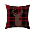 Classic red plaid Christmas pillow case featuring a dark brown elk silhouette pattern - 45x45cm / Red Black Plaid Elk Silhouette (DRD139-14)