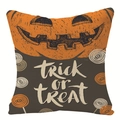 Halloween linen pillow case with Trick or Treat slogan and pumpkin face print - Trick or Treat Pumpkin Style (YMD31-2)