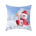 Feestelijke kerstkussenhoes met sneeuwpop, rode muts en sjaal op sneeuwachtergrond - Sneeuwpop met Reclamebord (DRD194-9) / 45x45CM (Zonder Kern)