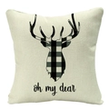Close-up of linen pillowcase with black buffalo check deer silhouette and Oh my dear text - 45x45cm / Beige Grey Plaid Deer OhMyDear (YMD53-12)