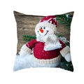 Detail van kerstkussenhoes met sneeuwpop in rode trui en feestelijke dennentakken - 3D Sneeuwpop in Rode Trui (DRD194-6) / 45x45CM (Zonder Kern)