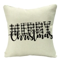 Detailed macro view of linen texture and Merry Christmas lettering on the festive pillow cover - 45x45cm / Beige Black White Plaid Merry (YMD53-14)