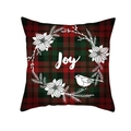 Red and green buffalo plaid Christmas pillow cover featuring bird and Joy text decoration - 45x45cm / Robin Bird Red Green Buffalo Plaid (DRD139-20)