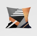 Grey and orange geometric pillow case featuring modern abstract fabric patchwork patterns - Artistic Geometric Patchwork (DRD158-5)