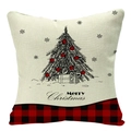 Christmas buffalo plaid linen pillow cover with merry tree design for holiday home decor - 45x45cm / Beige Red Black Plaid Patch Tree (YMD53-9)