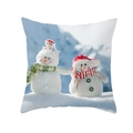 Funda de cojín navideño de muñeco de nieve con paisaje de invierno para sofá de casa - Doble Muñeco de Nieve en Montaña (DRD194-3) / 45x45CM (Sin Relleno)
