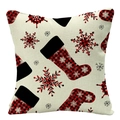 Christmas plaid linen pillow cover with snowflake and stocking for holiday home decor - 45x45cm / Beige Red Black Plaid Stocking (YMD53-10)