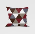 Gray geometric triangle patchwork square pillow cover in burgundy and coffee tones - Drd158-6 / 18x18 Inch
