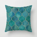 Square teal watercolor pillow cover with metallic gold quatrefoil geometric pattern - Drd157-19 / 45x45 Peach Skin Velvet