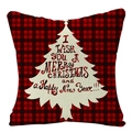 Detail of red and black buffalo plaid linen pillow cover with Christmas tree print - 45x45cm / Red Black Plaid Tree Wish (YMD53-5)
