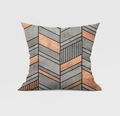Gray geometric herringbone pillow cover with metallic bronze accents on white background - Drd158-7 / 18x18 Inch