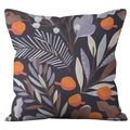 Modern floral cushion cover with colorful leaf and orange fruit print on charcoal grey - Charcoal Grey Background Polka Dot Fruit Style (DRD209-5)