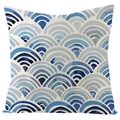 Federa in lino con motivo geometrico a onde Seigaiha blu per cuscino da divano - Stile Onda Seigaiha (YMD27-2) / 45x45cm