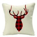Christmas plaid linen pillow cover with red buffalo plaid deer head silhouette on beige fabric - 45x45cm / Beige Red Black Plaid Stag Head (YMD53-11)
